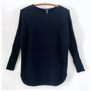 Chaps Navy Cable Knit Tunic Long Sleeve Sweater